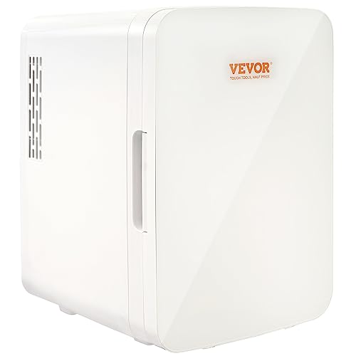 VEVOR Mini Fridge,10L/12 Can Luxury Skin Care Refrigerator, Small Beverage Fridges for Bedroom Office Dorm Car Travel, AC/DC Cooler & Heat for Foods, Drink, Breast Milk Storage & Chill, White