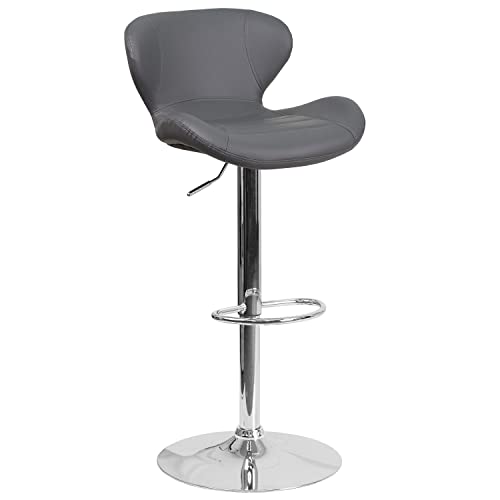 Flash Furniture Contemporary Gray Vinyl Adjustable Height Barstool with Curved Back and Chrome Base