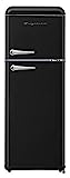 FRIGIDAIRE EFR756-BLACK EFR756, 2 Door Apartment Size Retro Refrigerator with Top Freezer, Chrome Handles, 7.5 cu ft, Black