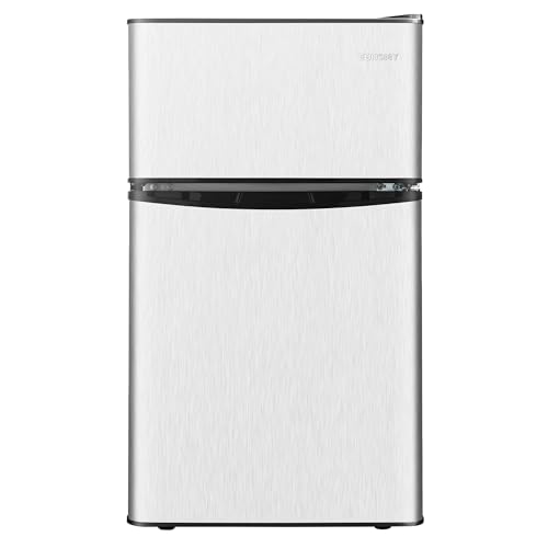 EUHOMY Mini Fridge with Freezer, 3.2 Cu.Ft Compact Refrigerator with freezer, 2 Door Mini Fridge with freezer For Dorm/Bedroom/Office/Apartment- Food Storage or Drink Beer(New Silver)