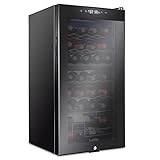 Ivation 28 Bottle Compressor Wine Cooler Refrigerator w/Lock | Large Freestanding Wine Cellar For Red, White, Champagne or Sparkling Wine | 41f-64f Digital Temperature Control Fridge Glass Door Black
