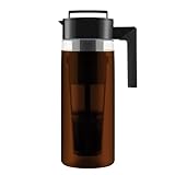 Takeya Patented Deluxe Cold Brew Coffee Maker with Black Lid Airtight Pitcher, 2 Quart, Black