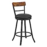VASAGLE Swivel Bar Stools Counter Height, 25.8 Inch Barstools Chairs with Backs, Upholstered Cushioned Seat and Footrest, Easy Assembly, Industrial Steel Frame, Black and Rustic Brown ULBC077B01