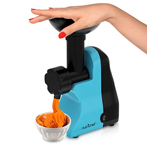 NutriChef Electric Frozen Fruit Dessert Maker - Fruit Sorbet Machine - Make Ice Cream, Dessert, Gelato, Smoothies, Slushies & Frozen Yogurt - Includes Food Plunger & Recipe Book - Blue