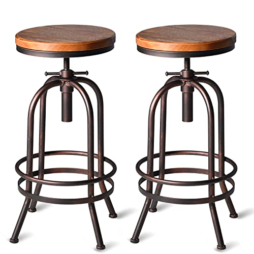 BOKKOLIK Set of 2 Industrial Bar Stool-Retro 26-32.3inch Swivel Stools-Extra Tall Kitchen Chair-Bar Counter Height Adjustable-Fully Welded (Copper 2PCS)