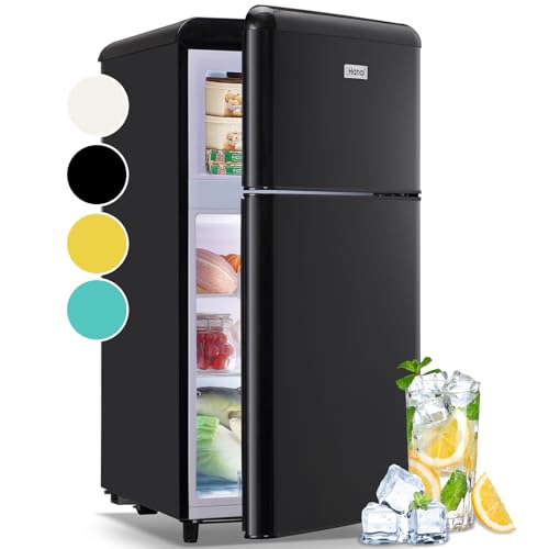 WANAI 3.5 Cu.ft Retro Mini Fridge with Freezer Compact Refrigerators Black Small Fridge Dual Door Classic Refrigerator Removable Glass Shelves Adjustable Thermostat for Home Office Dorm RV