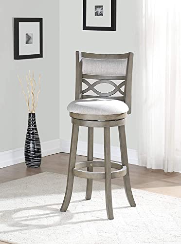 New Classic Furniture Manchester Counter Swivel Bar Stool with Open Back and Fabric Upholstered Seat & Back Rest, 29-Inch, Gray