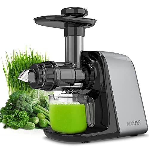Juicer Machines, NXONE Cold Press Juicer for Vegetable and Fruit, Slow Masticating Juicer with 3 Speed Modes, Slow Juicer with Quiet Motor & Reverse Function, Easy to Clean with Brush, Silver