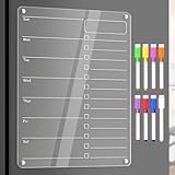 Acrylic Meal Planner Magnetic Menu Board for Kitchen Fridge Planning Board to Do List Shopping List Grocery List w/ 8 Markers, Clear Weekly Calendar for Refrigerator Dry Erase Board, 12x9’’