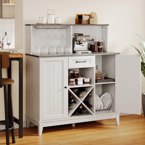 Gizoon Farmhouse Buffet Sideboard Cabinet with Storage, Coffee Bar Cabinet with Drawer and Adjustable Shelves, Wine Storage Cabinet for Kitchen, Dining Room, Living Room