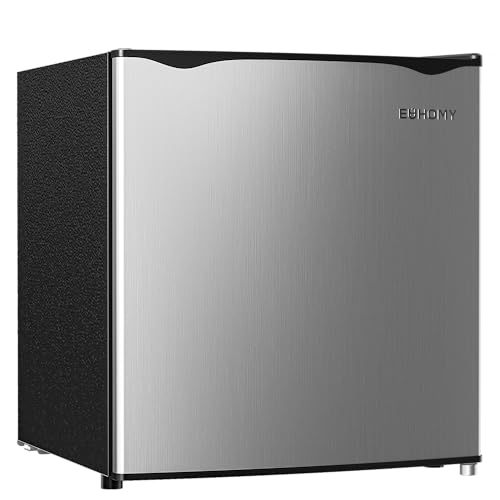 EUHOMY 1.7 Cu.Ft Mini Fridge with Freezer, Reversible Single Door Compact Refrigerator, Adjustable Thermostat, Energy Saving, Mini Fridge for Bedroom, Office, Dorm, Silver.