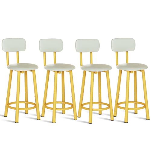 LTTROMAT Counter Stools Set of 4, Modern 35" High Bar Stools Tall Chair with Backrest, PU Leather Pub Stool Bar Stool Counter Height Chairs Island Chairs for Kitchen, Living Room, Gold