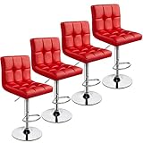 Yaheetech Bar Stools Set of 4 - Modern Adjustable Kitchen Island Chairs Counter Height Barstools Swivel PU Leather Chair 30 inches, X-Large Base and Seat, Red
