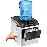 COSTWAY 2 in 1 Countertop Ice Maker Built-in Water Dispenser, 48LBS per Day, S/M/L Size Ice Cube, 5LBS Ice Storage Basket, Fast 6 Mins, Stainless Steel Ice Machine with Extendable Chilled Water Spout