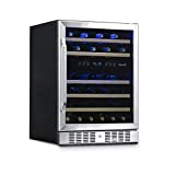 NewAir 24" Wine Cooler, 46 Bottle Dual Zone Wine Refrigerator, Built-in Small Wine Fridge | Stainless Steel Mini Fridge with Reversible Door and Lock, for Home, Kitchen Cabinet, Bar Cabinet