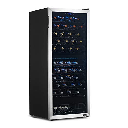 NewAir Large Wine Cooler Refrigerator in Stainless Steel | 98 Bottle Capacity | Freestanding Fridge with Low-Vibration Inverter Compressor Cooling and Digital Thermostat NWC098SS00