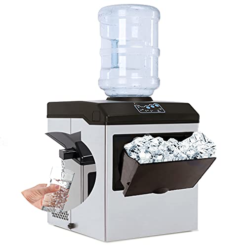 2 in 1 Ice Maker Countertop, 48LBS/24H Automatic Ice Stainless Steel Machine with Water Dispenser, ready in 8 Minutes, with Ice Scoop and 2.6 lb Ice Storage