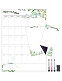 Monthly Magnetic Calendar for Refrigerator (Leaf) | Set of 3 Vertical Magnetic Dry Erase Board: Magnetic Fridge Planner 12 x 17 Inch, Shopping List & to Do List 4 x 8 Inch | 3 Markers & 1x Eraser