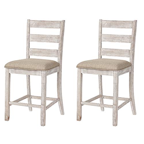 Signature Design by Ashley Skempton 24" Counter Height Upholstered Barstool, Set of 2, Antique White