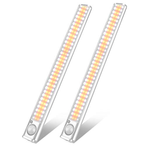 goodland 160 LED Closet Lights Motion Sensor Under Cabinet Lights Indoor Lighting 3600mAh Battery Powered Light Bar Dimmable Rechargeable closet light for Kitchen, Wardrobe, Stairs(2 Pack)