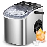 Silonn Countertop Ice Maker, 9 Cubes Ready in 6 Mins, 26lbs in 24Hrs, Self-Cleaning Ice Machine with Ice Scoop and Basket, 2 Sizes of Bullet Ice, Stainless Steel