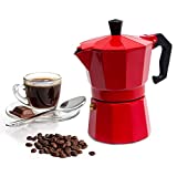 Mixpresso Aluminum Moka Stove Coffee Maker, Moka Pot Coffee Maker for Gas & Electric Stove Top, Classic Italian Coffee Maker, Red Espresso Maker Stovetop, Camping Pot 3 Espresso Cup 5 Oz