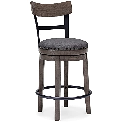 Signature Design by Ashley Caitbrook 24" Farmhouse Counter Height Upholstered Swivel Barstool, Gray