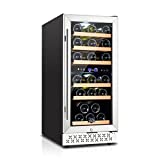 Tylza Mini Fridge 15 Inch Wine Cooler Under Counter, 30 Bottle Dual Zone Wine Fridge with Stainless Steel, Wine Refrigerator Freestanding, and Built-in Wine Cellars TYWC100