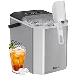 Silonn Ice Maker Countertop, Stainless Steel Portable Ice Machine with Carry Handle, Self-Cleaning Ice Makers with Basket and Scoop, 9 Cubes in 6 Mins, 26 lbs per Day