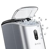 ecozy Nugget Ice Maker Countertop - Chewable Pellet Ice Cubes, 33 lbs Daily Output, Stainless Steel Housing, Self-Cleaning Ice Machine with Ice Bags for Parties, Kitchen, Bar, Office, Silver