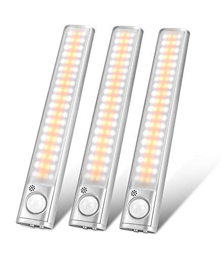 goodland Under Cabinet Lighting 80 LED Closet Light, Motion Sensor Lights Indoor USB Rechargeable Dimmable Stick-on Night Light Bar for Kitchen, Wardrobe, Garage, Stairs, Bedroom (3 Packs)