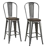 DHP Luxor Counter Stool with Wood Seat and Backrest, 24", Antique Gun Metal