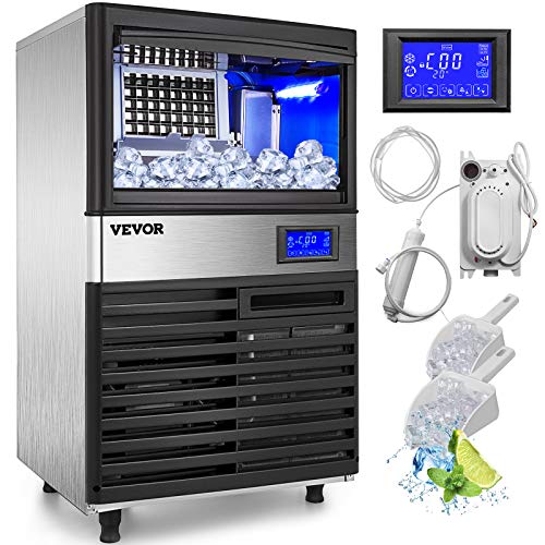VEVOR 110V Commercial Ice Maker Machine, 155LBS/24H Commercial Ice Machine with 39LBS Bin and Electric Drain Pump, Water Filter, Scoops Included, Under Counter Ice Maker Machine