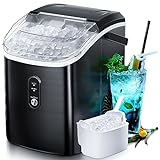 Antarctic Star Nugget Countertop Ice Maker with Soft Chewable Pellet Ice, 34Lbs/24H, Pebble Portable Ice Machine, Self-Cleaning, One Button Operation, for Kitchen, Bar Stainless Steel Black