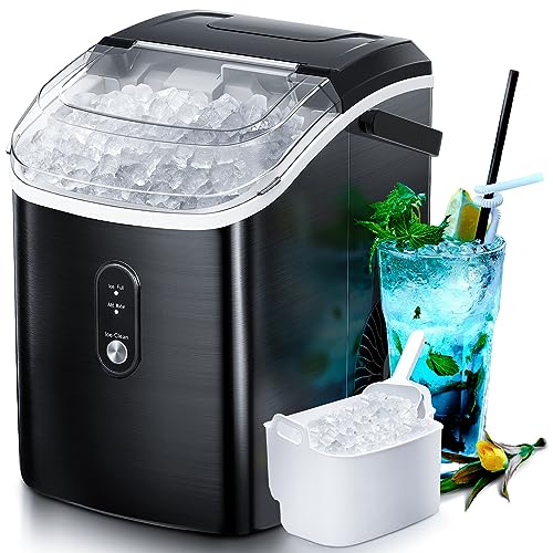 Antarctic Star Nugget Countertop Ice Maker with Soft Chewable Pellet Ice, 34Lbs/24H, Pebble Portable Ice Machine, Self-Cleaning, One Button Operation, for Kitchen, Bar Stainless Steel Black