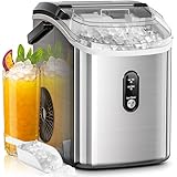 AGLUCKY Nugget Ice Makers Countertop,Portable Pebble Ice Maker Machine with Soft Chewable Ice,35Lbs/24H,One-Click Operation,Self-Cleaning,Crushed Ice Maker for Home/Kitchen(Stainless Steels Silver)