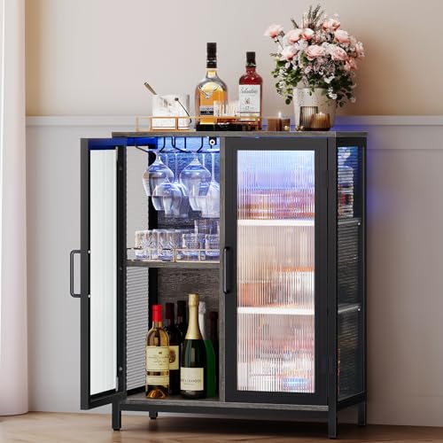 ciecie Bar, Bar Cabinet with Storage, Wine Bar Cabinet with LED Light, Liquor Cabinet Bar for Home, Coffee Bar Cabinet with Storage, Small Bar Cabinet